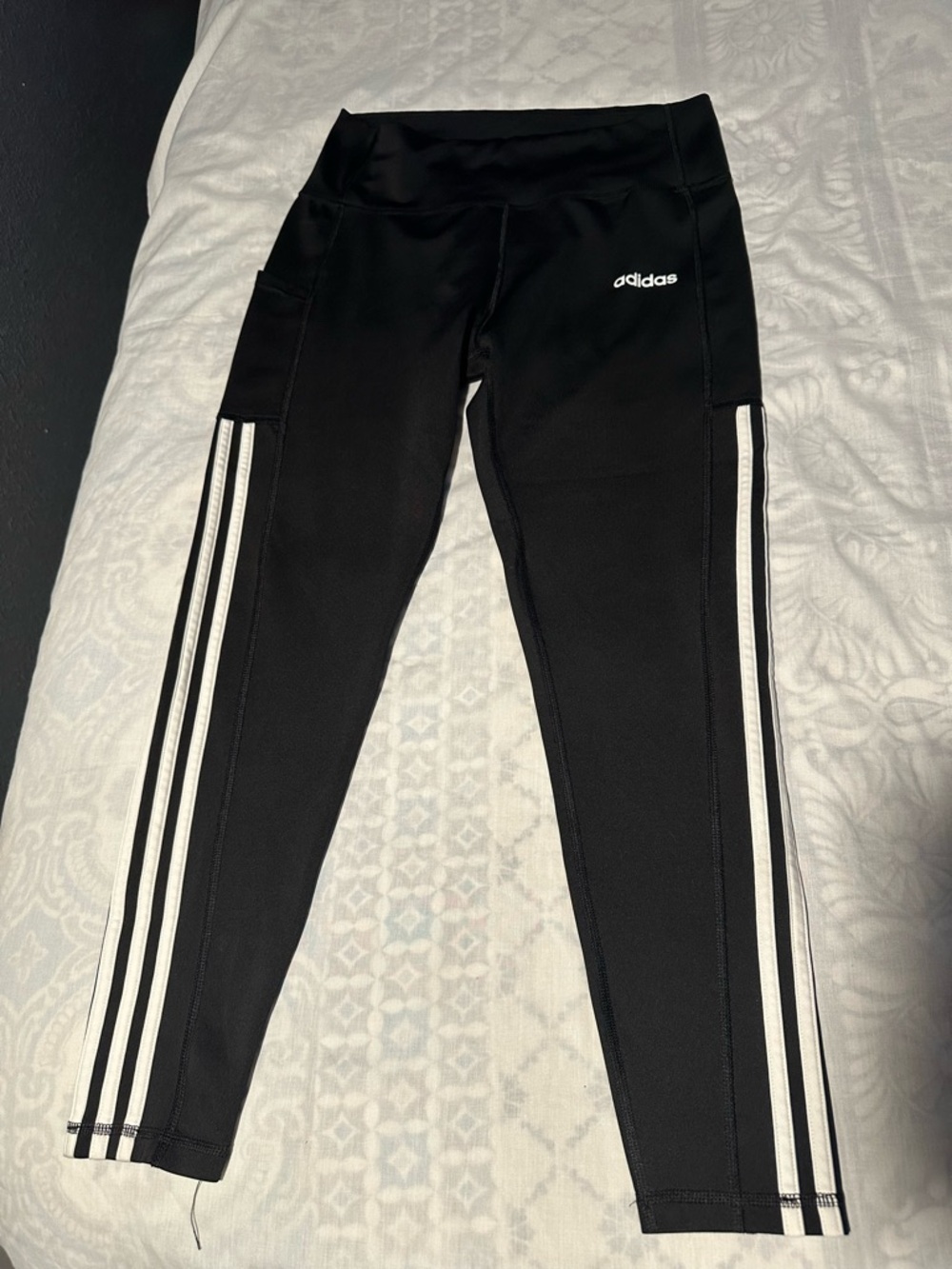 Adidas women Black Leggings with White Stripes